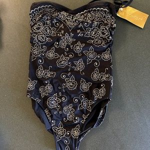 Gottex Black and Gold Floral Swimsuit Size 10